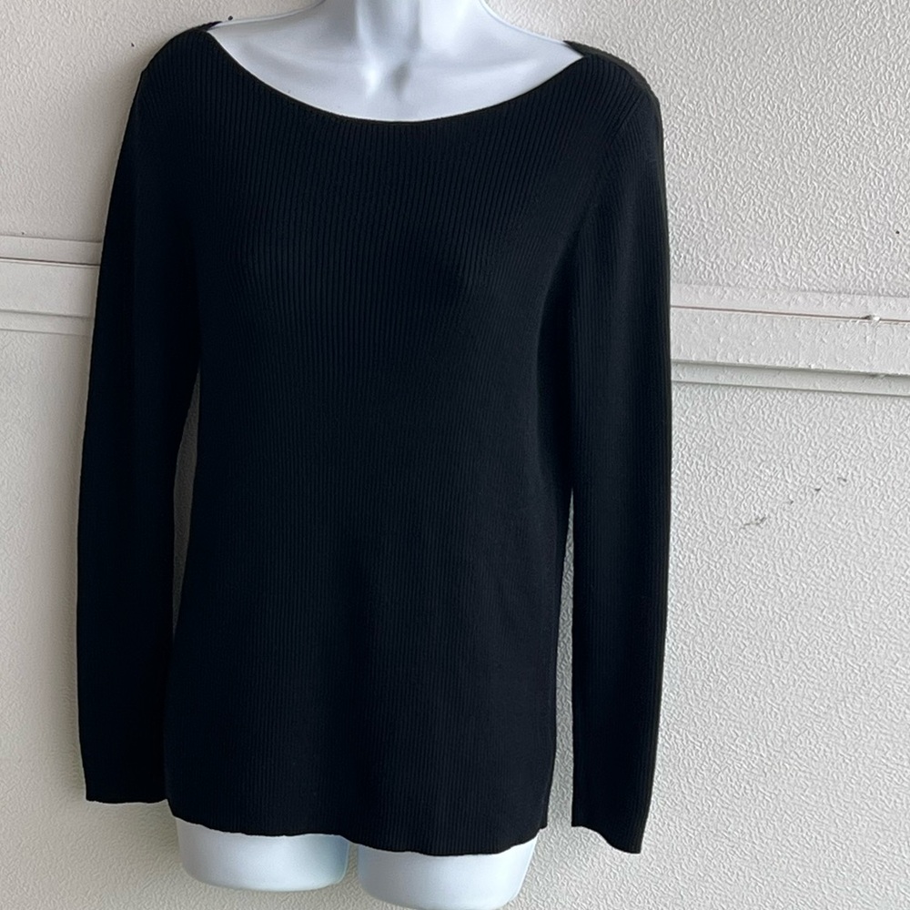 GAP Black Thin-Long Sleeve Ribbed Cotton Knit Sweater. Size Small Stretchy